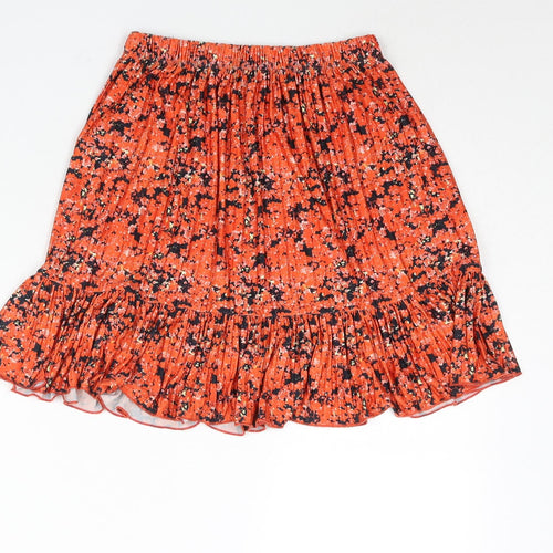 Zara Womens Red Floral Polyester A-Line Skirt Size S - Frill