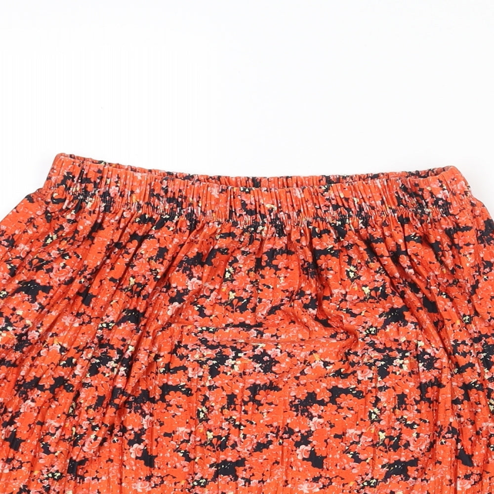 Zara Womens Red Floral Polyester A-Line Skirt Size S - Frill