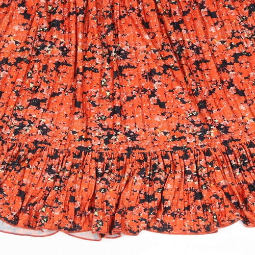 Zara Womens Red Floral Polyester A-Line Skirt Size S - Frill