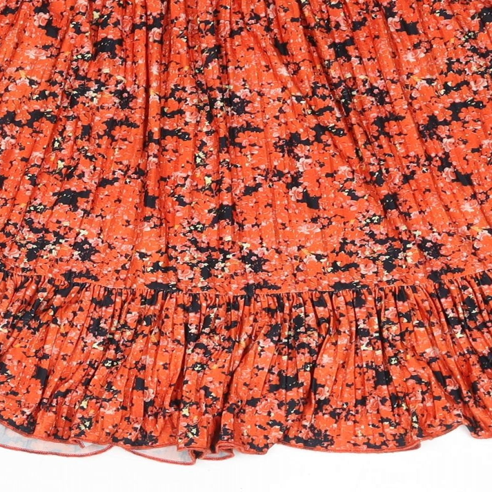 Zara Womens Red Floral Polyester A-Line Skirt Size S - Frill