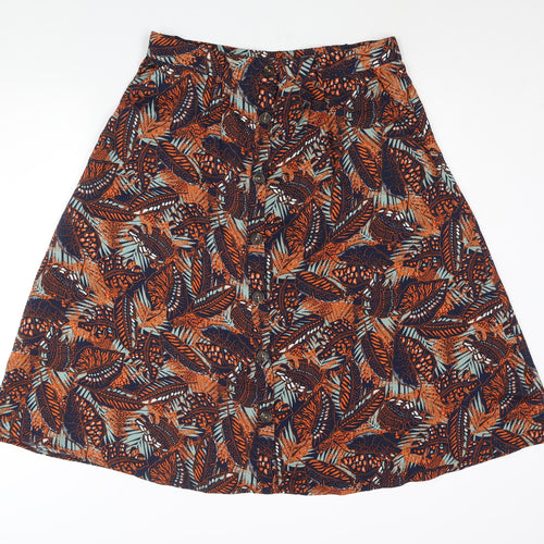 Damart Womens Multicoloured Geometric Polyester A-Line Skirt Size 20 Button - Leaf Print