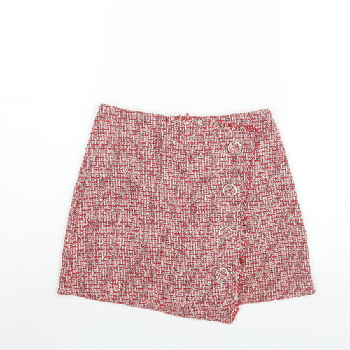 Topshop Womens Red Polyester Mini Skirt Size 8 Zip - Button Detail