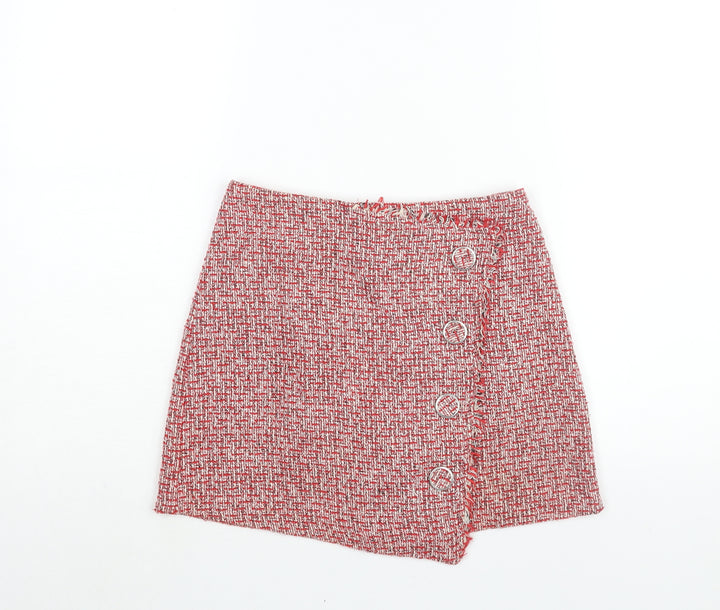Topshop Womens Red Polyester Mini Skirt Size 8 Zip - Button Detail