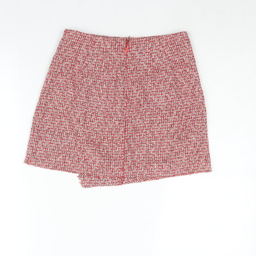 Topshop Womens Red Polyester Mini Skirt Size 8 Zip - Button Detail