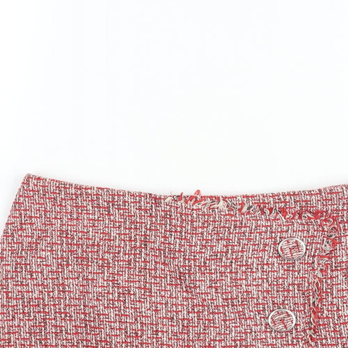 Topshop Womens Red Polyester Mini Skirt Size 8 Zip - Button Detail