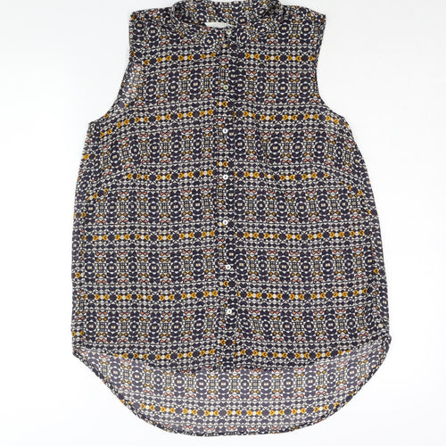 H&M Womens Multicoloured Geometric Polyester Camisole Blouse Size 8 Collared - Semi Sheer