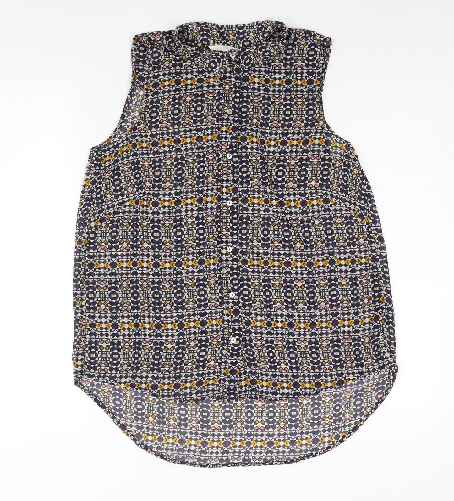 H&M Womens Multicoloured Geometric Polyester Camisole Blouse Size 8 Collared - Semi Sheer