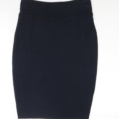 Crew Clothing Womens Blue Viscose Straight & Pencil Skirt Size 12 - Embroidered Logo