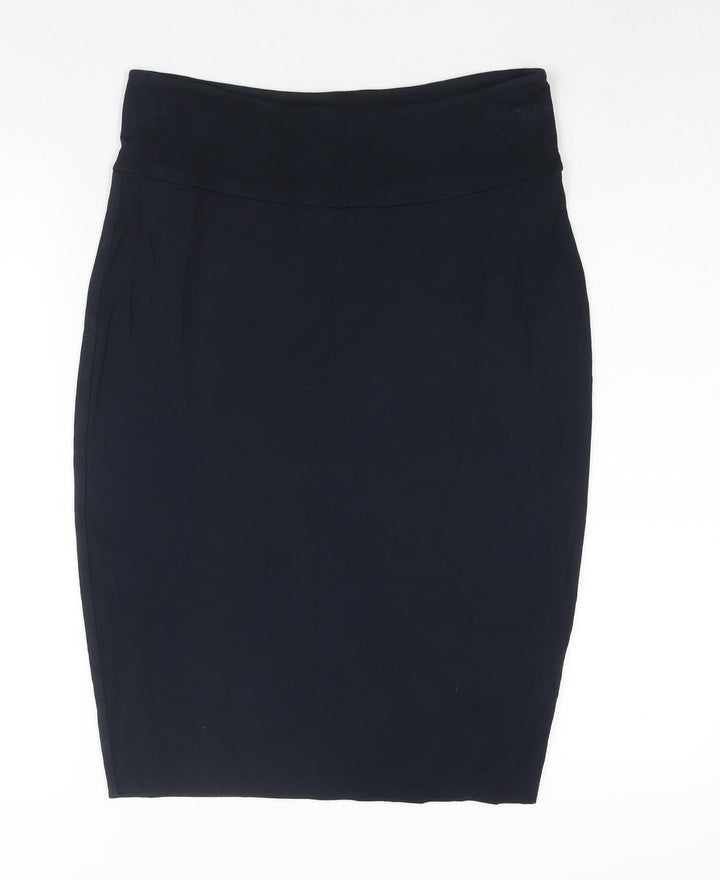 Crew Clothing Womens Blue Viscose Straight & Pencil Skirt Size 12 - Embroidered Logo