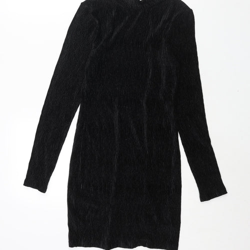 H&M Womens Black Polyester Bodycon Size XS Mock Neck Hook & Eye - Open Back