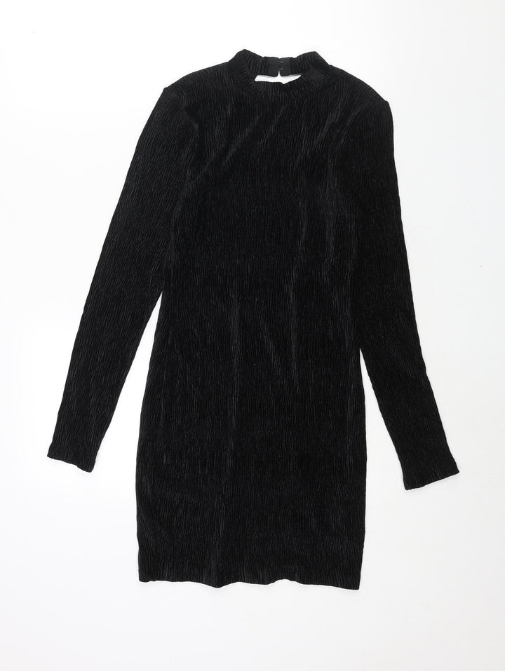 H&M Womens Black Polyester Bodycon Size XS Mock Neck Hook & Eye - Open Back