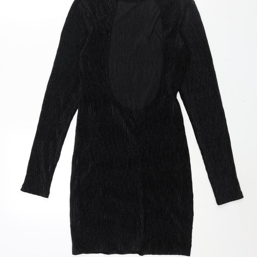 H&M Womens Black Polyester Bodycon Size XS Mock Neck Hook & Eye - Open Back
