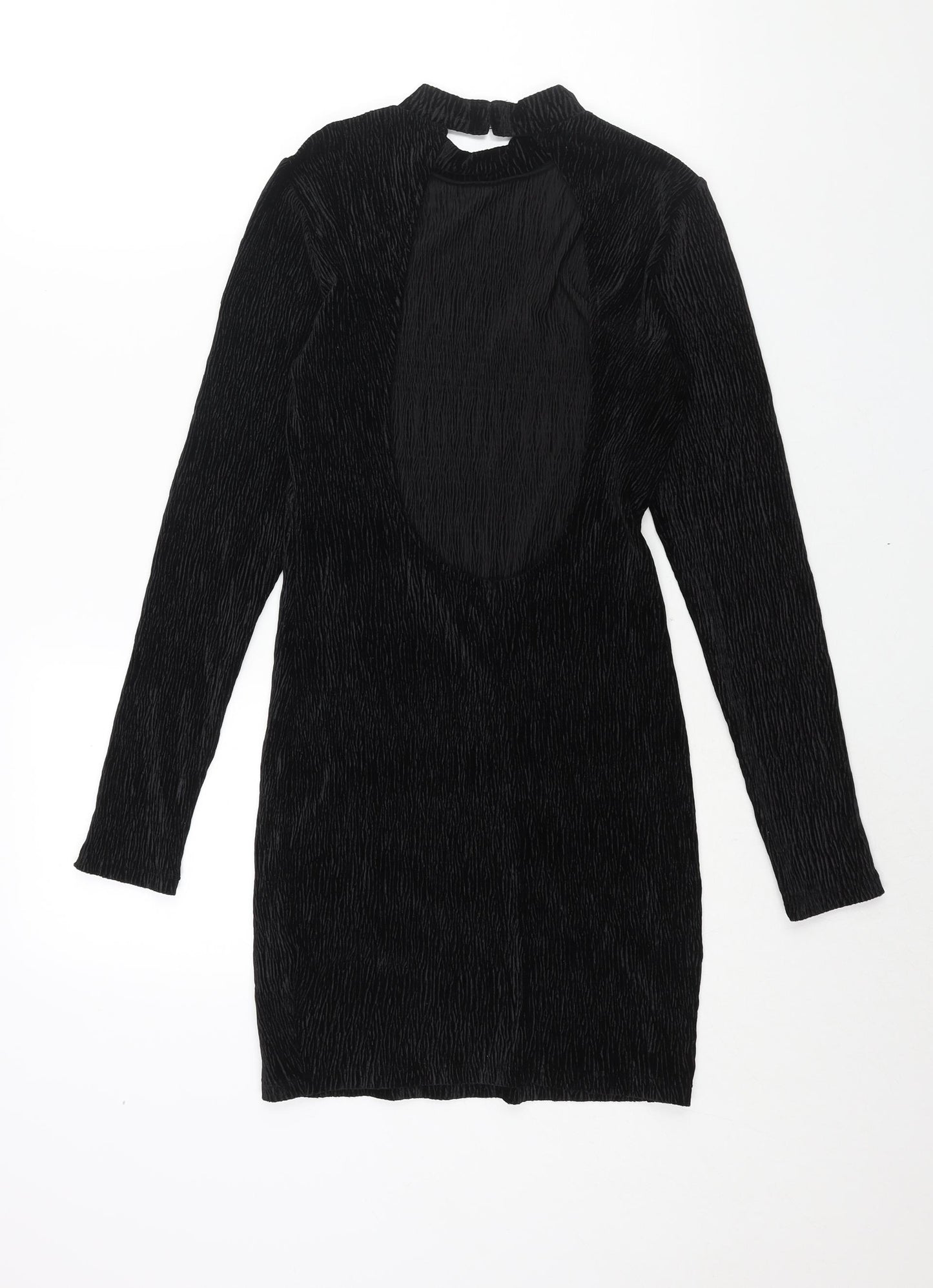 H&M Womens Black Polyester Bodycon Size XS Mock Neck Hook & Eye - Open Back