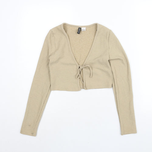 Divided by H&M Womens Beige Polyester Cropped Blouse Size XS Round Neck