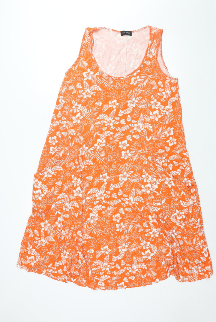 Yours Womens Orange Floral Viscose Shift Size 18 Scoop Neck Pullover