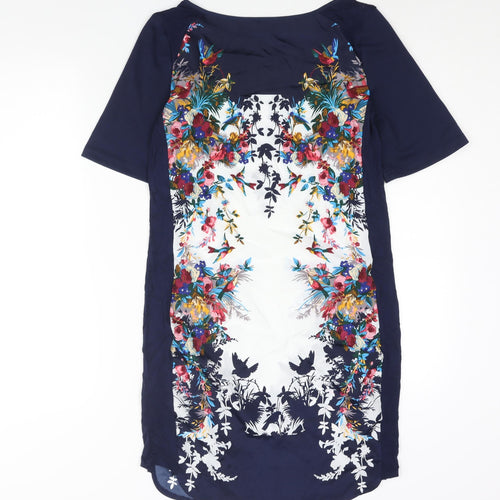 Oasis Womens Blue Polyester Shift Size XS Round Neck Pullover - Floral Planel