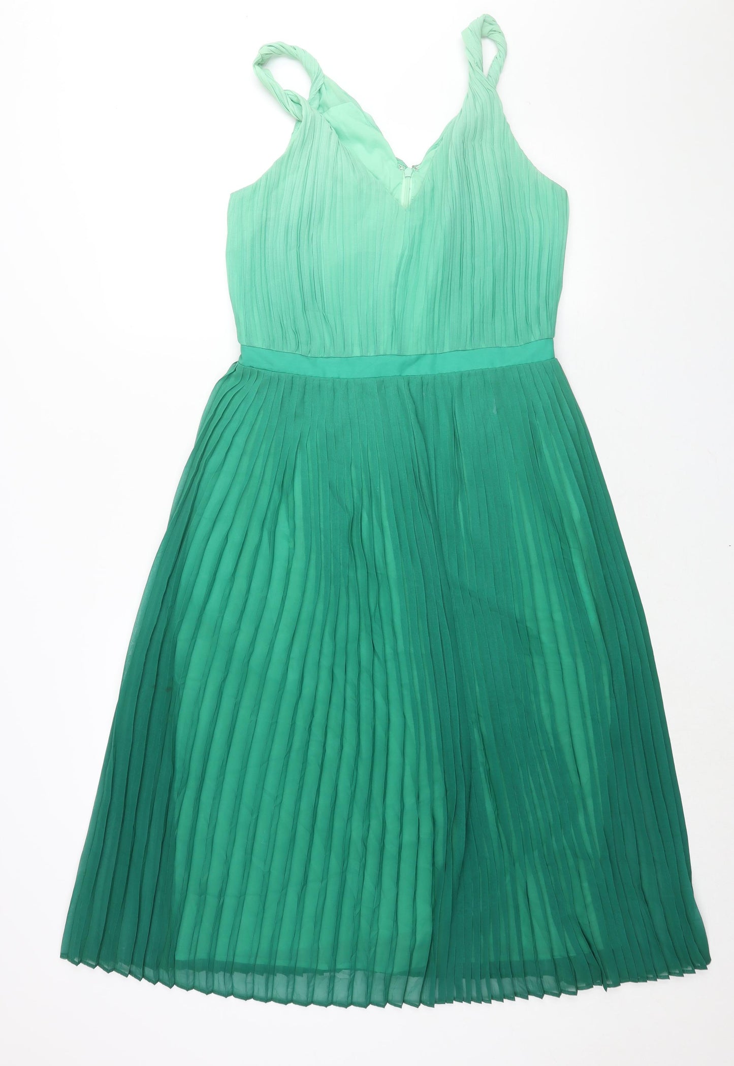 Banana Republic Womens Green Polyester Shift Size 8 V-Neck Zip - Twist Strap Pleated