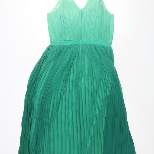 Banana Republic Womens Green Polyester Shift Size 8 V-Neck Zip - Twist Strap Pleated