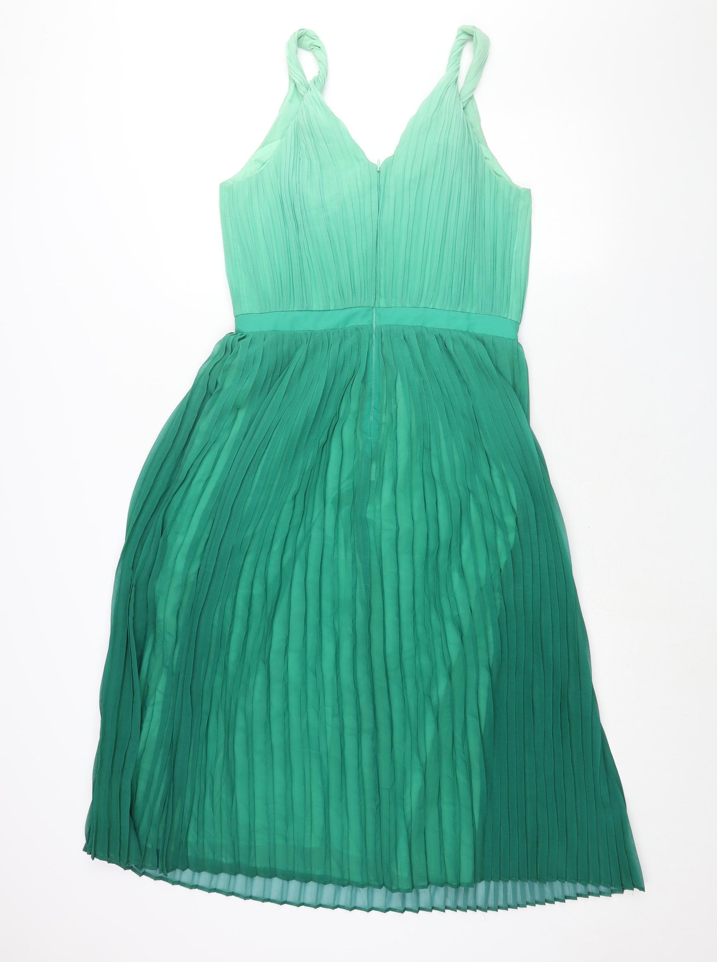 Banana Republic Womens Green Polyester Shift Size 8 V-Neck Zip - Twist Strap Pleated