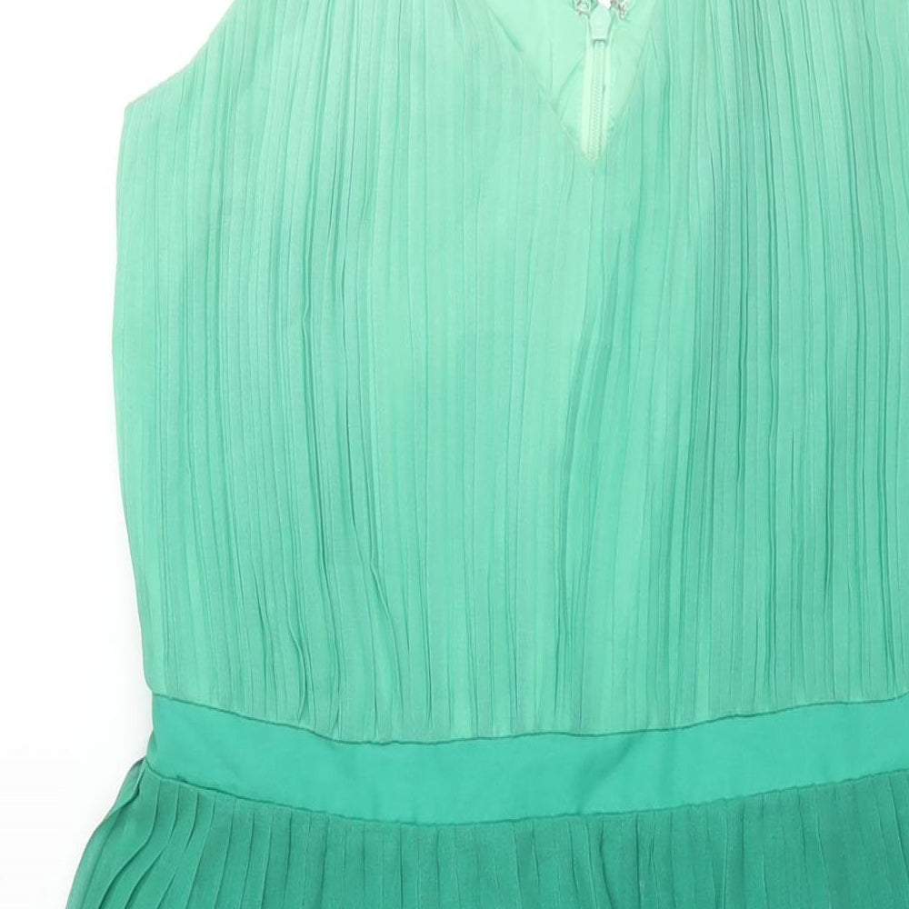 Banana Republic Womens Green Polyester Shift Size 8 V-Neck Zip - Twist Strap Pleated