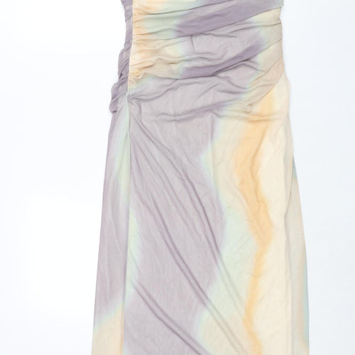 Zara Womens Multicoloured Geometric Polyester Shift Size M Square Neck Zip - Side Slit Rouched Corset Bodice