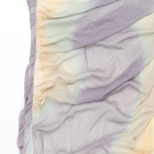 Zara Womens Multicoloured Geometric Polyester Shift Size M Square Neck Zip - Side Slit Rouched Corset Bodice