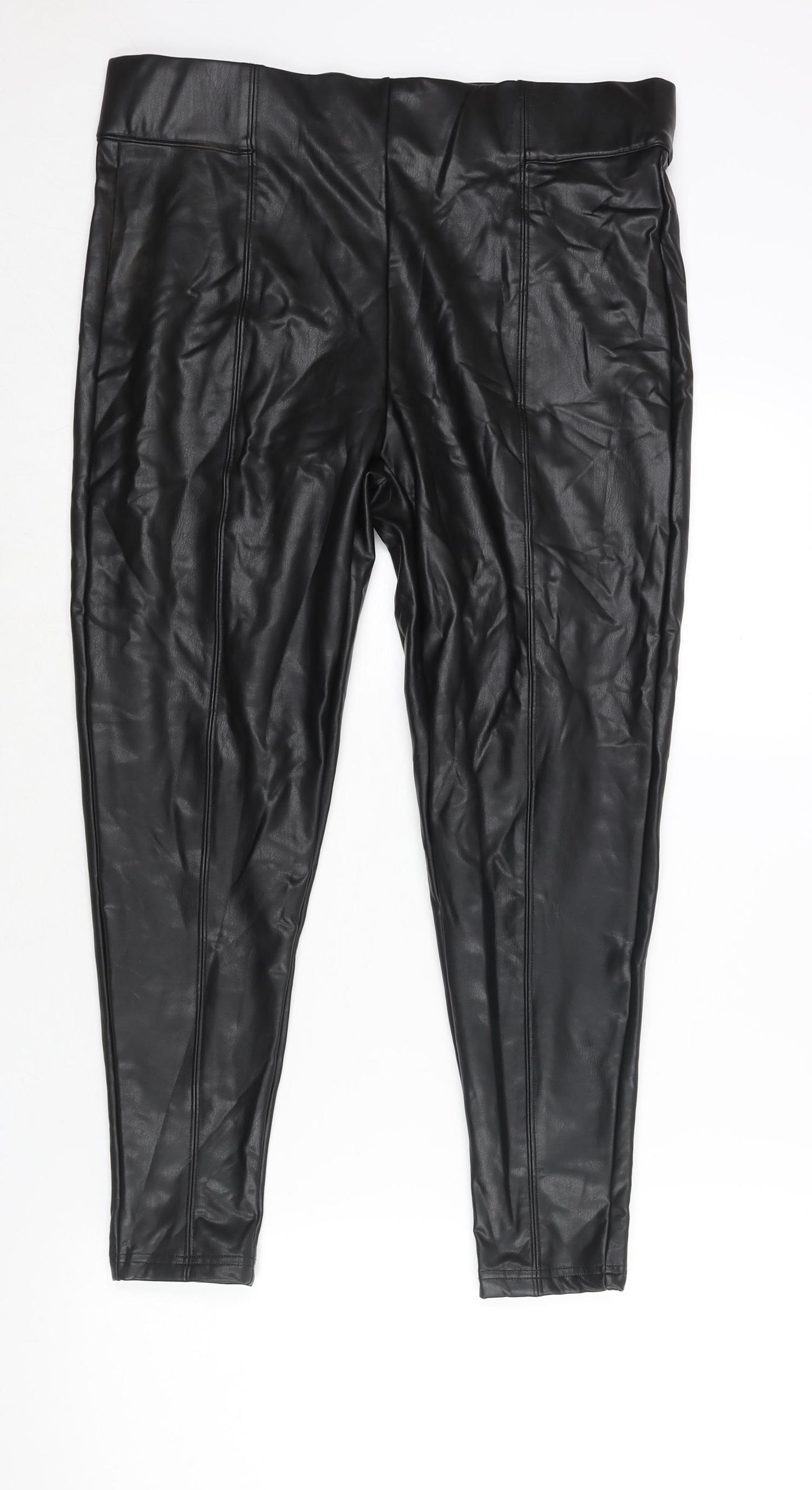 Marks and Spencer Womens Black Polyester Cropped Leggings Size 16 L25 in - Leather Look