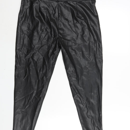 Marks and Spencer Womens Black Polyester Cropped Leggings Size 16 L25 in - Leather Look