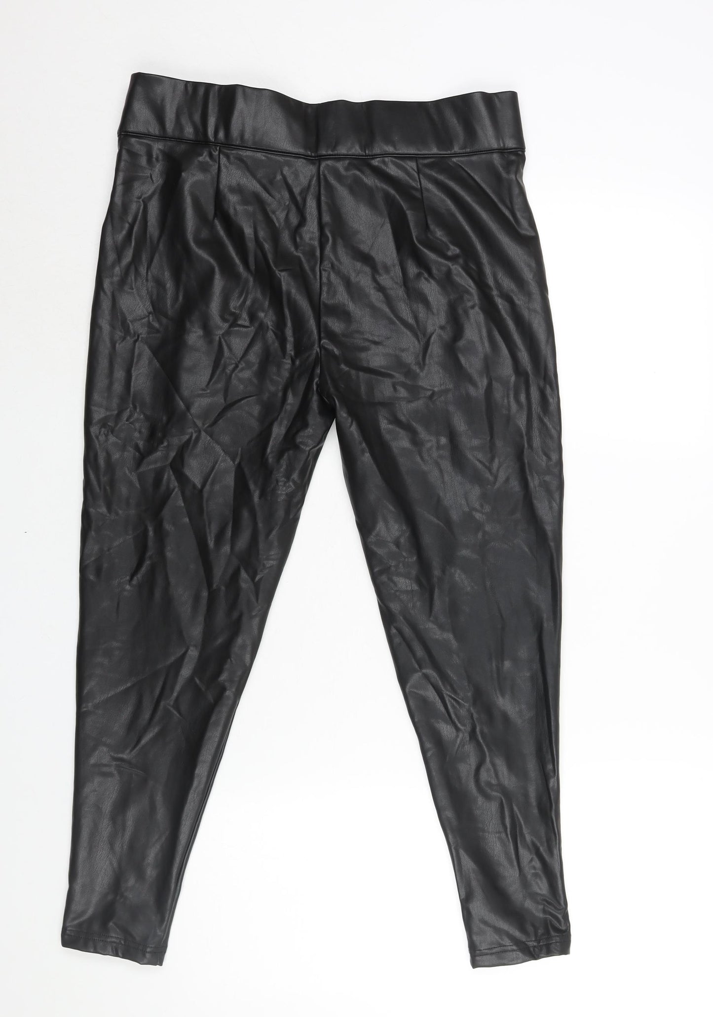Marks and Spencer Womens Black Polyester Cropped Leggings Size 16 L25 in - Leather Look