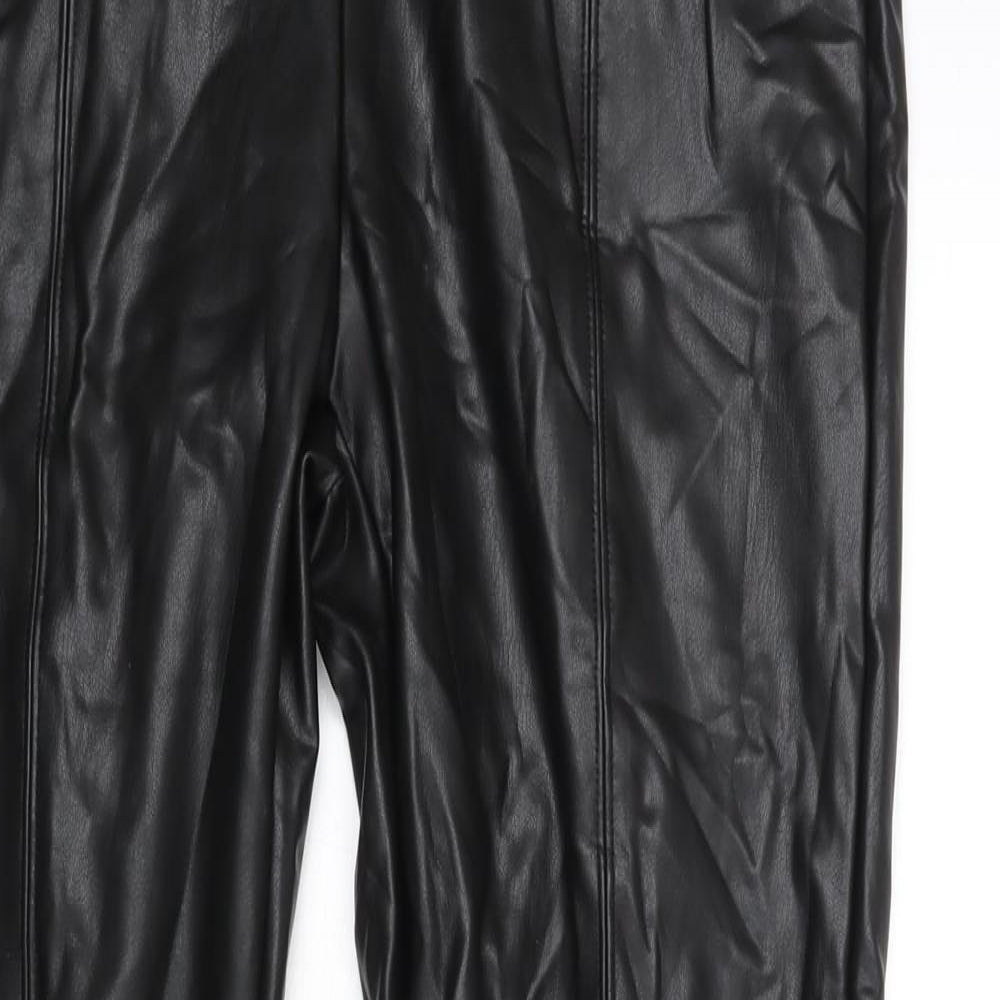 Marks and Spencer Womens Black Polyester Cropped Leggings Size 16 L25 in - Leather Look