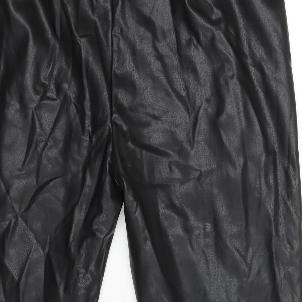 Marks and Spencer Womens Black Polyester Cropped Leggings Size 16 L25 in - Leather Look