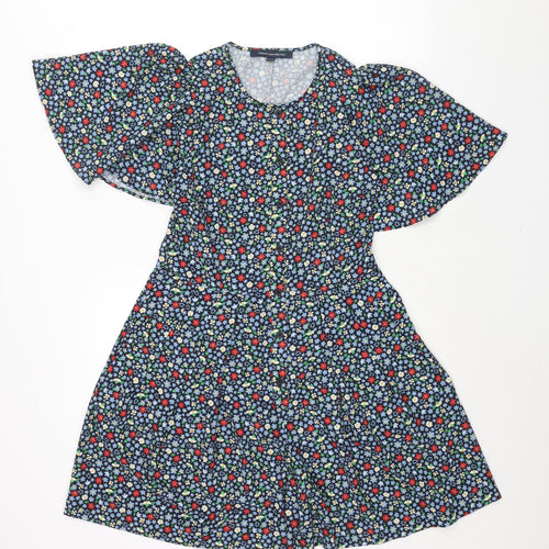 French Connection Womens Multicoloured Floral Polyester Shift Size 10 Round Neck Button - Batwing Sleeve Floral Print