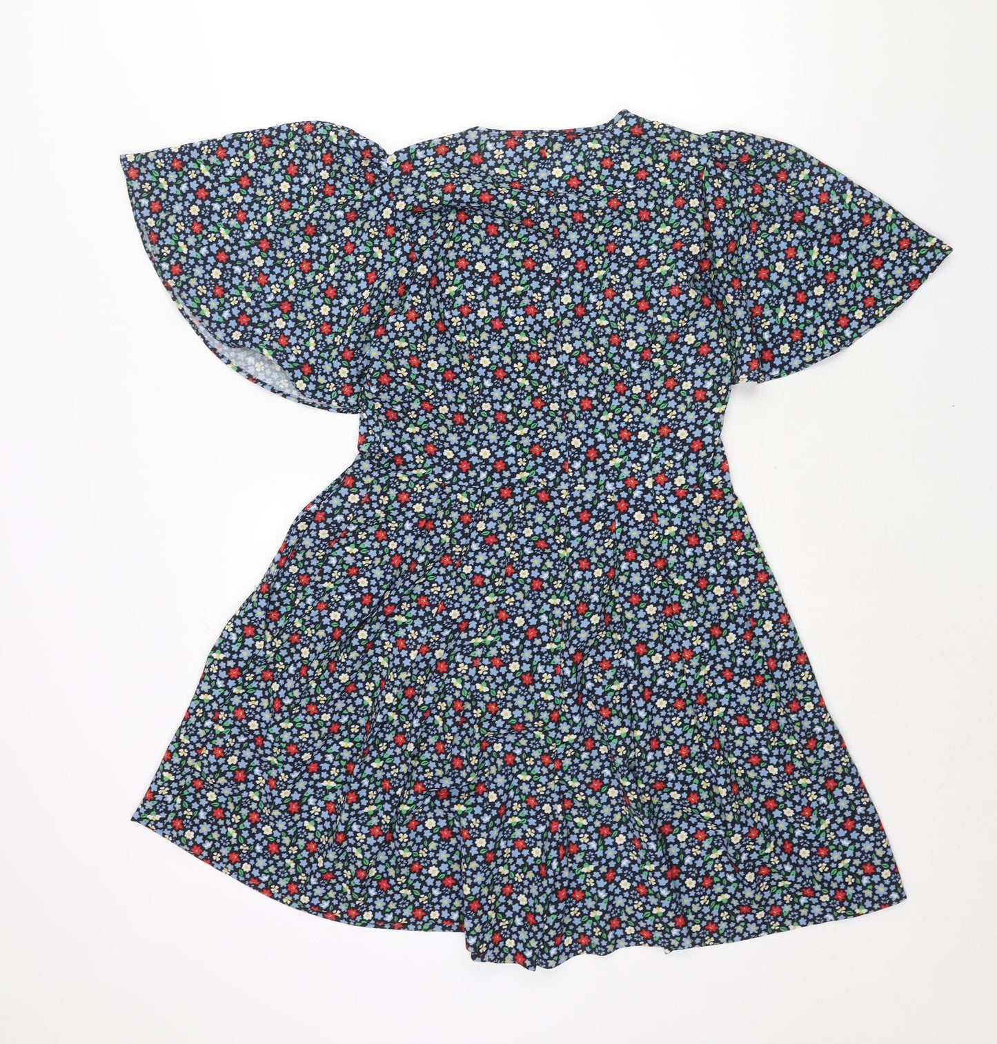 French Connection Womens Multicoloured Floral Polyester Shift Size 10 Round Neck Button - Batwing Sleeve Floral Print