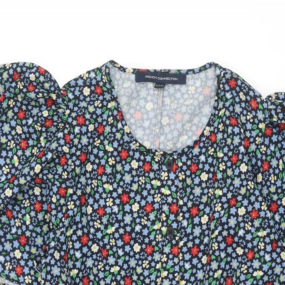 French Connection Womens Multicoloured Floral Polyester Shift Size 10 Round Neck Button - Batwing Sleeve Floral Print