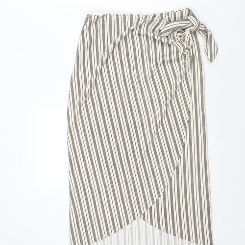 H&M Womens Ivory Striped Polyester Wrap Skirt Size S Tie