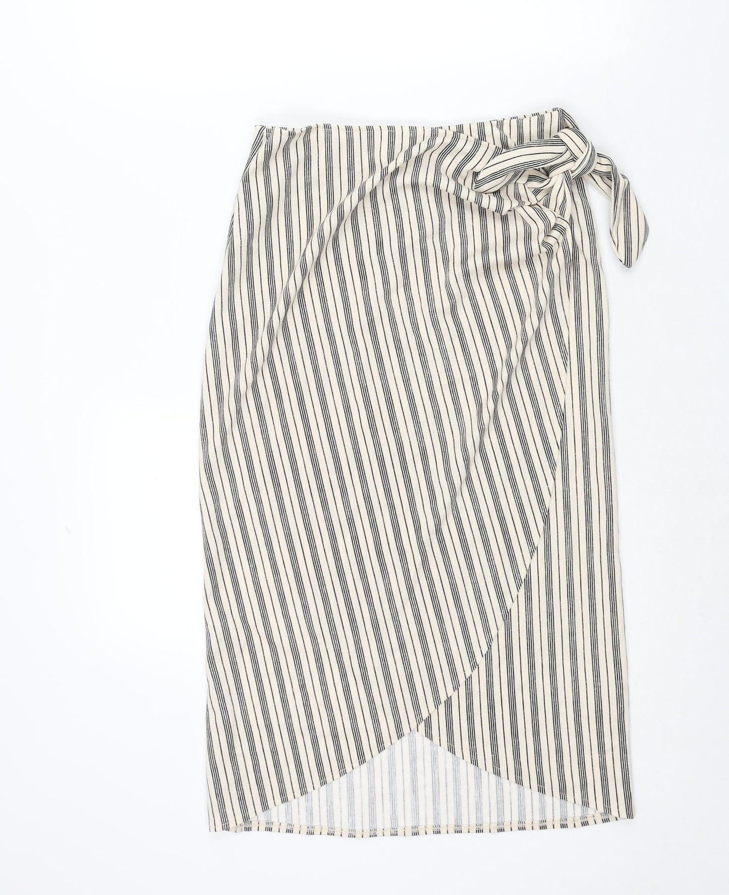 H&M Womens Ivory Striped Polyester Wrap Skirt Size S Tie