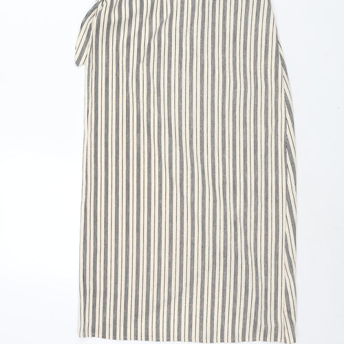 H&M Womens Ivory Striped Polyester Wrap Skirt Size S Tie