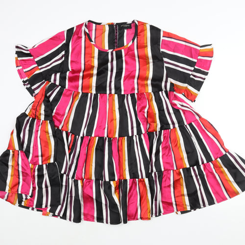 City Lights Womens Multicoloured Striped Polyester Mini Size 10 Round Neck Button - Frill Smocked