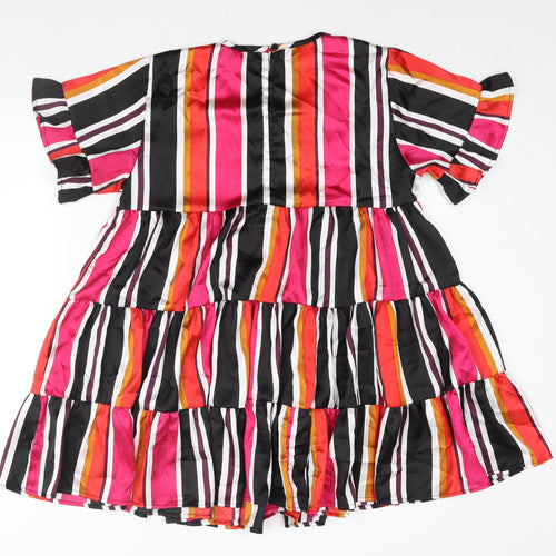 City Lights Womens Multicoloured Striped Polyester Mini Size 10 Round Neck Button - Frill Smocked