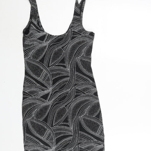 Miss Selfridge Womens Black Geometric Polyester Mini Size 8 Scoop Neck Pullover - Glitter