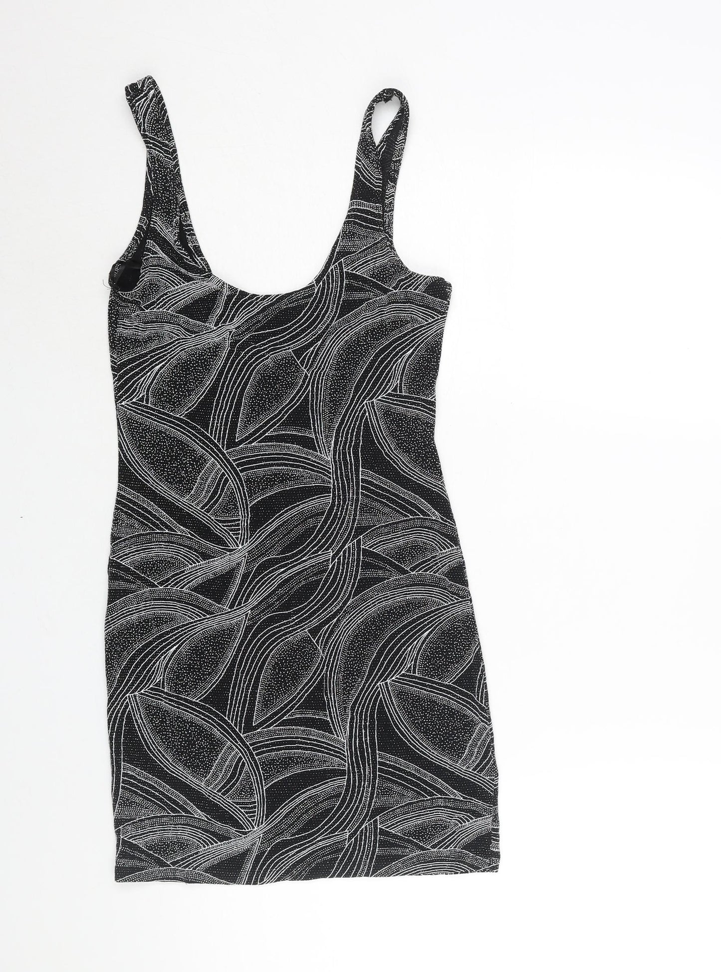 Miss Selfridge Womens Black Geometric Polyester Mini Size 8 Scoop Neck Pullover - Glitter