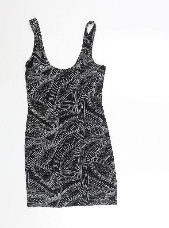 Miss Selfridge Womens Black Geometric Polyester Mini Size 8 Scoop Neck Pullover - Glitter