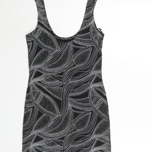 Miss Selfridge Womens Black Geometric Polyester Mini Size 8 Scoop Neck Pullover - Glitter