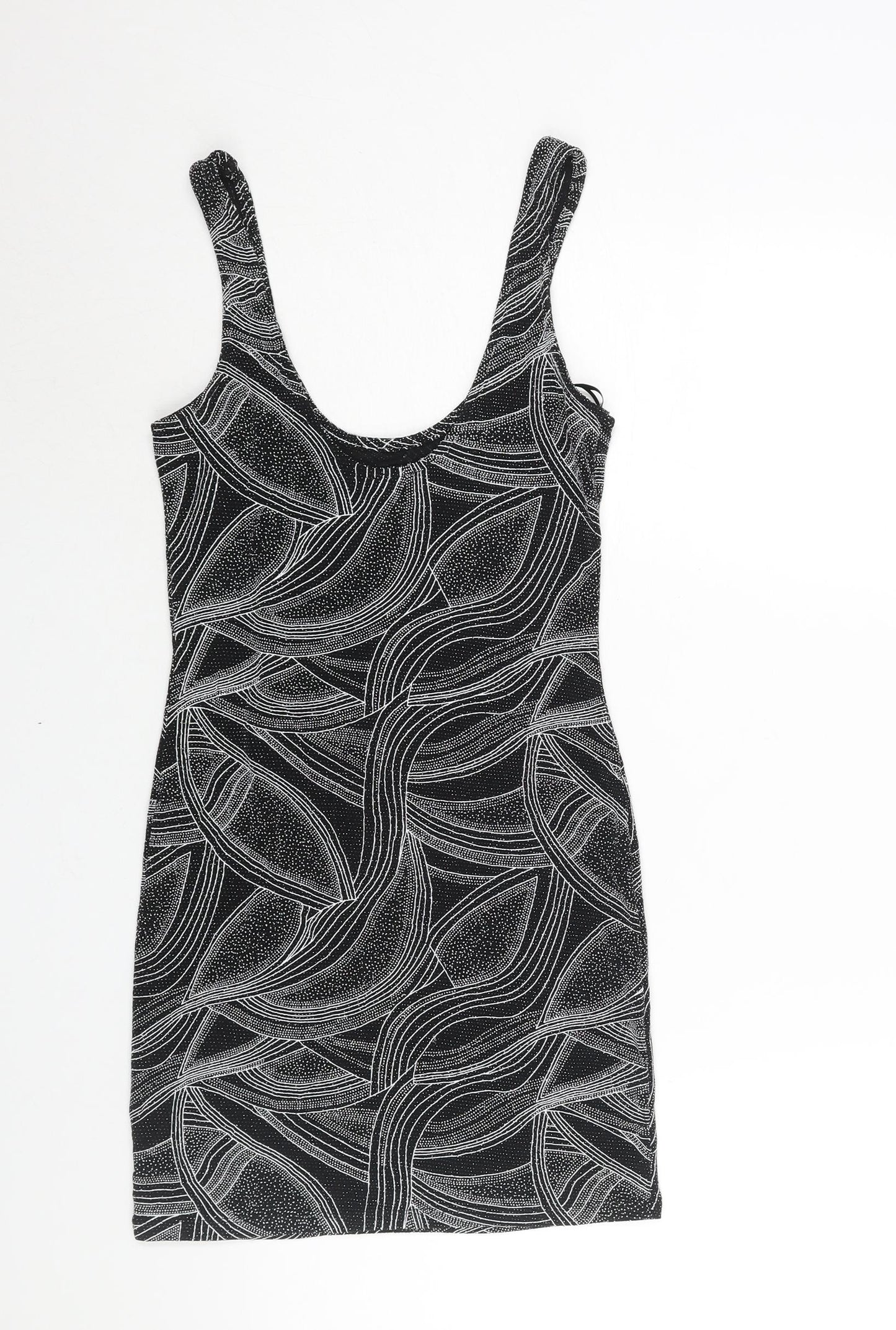 Miss Selfridge Womens Black Geometric Polyester Mini Size 8 Scoop Neck Pullover - Glitter
