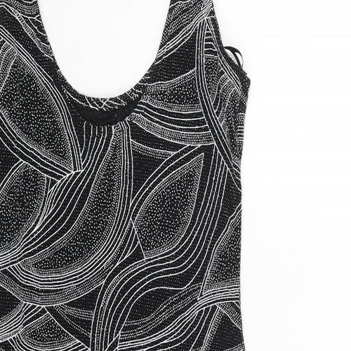 Miss Selfridge Womens Black Geometric Polyester Mini Size 8 Scoop Neck Pullover - Glitter