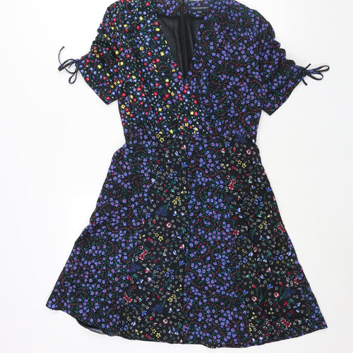 French Connection Womens Multicoloured Geometric Polyester Shift Size 8 V-Neck Zip - Drawstring Sleeve Floral Print