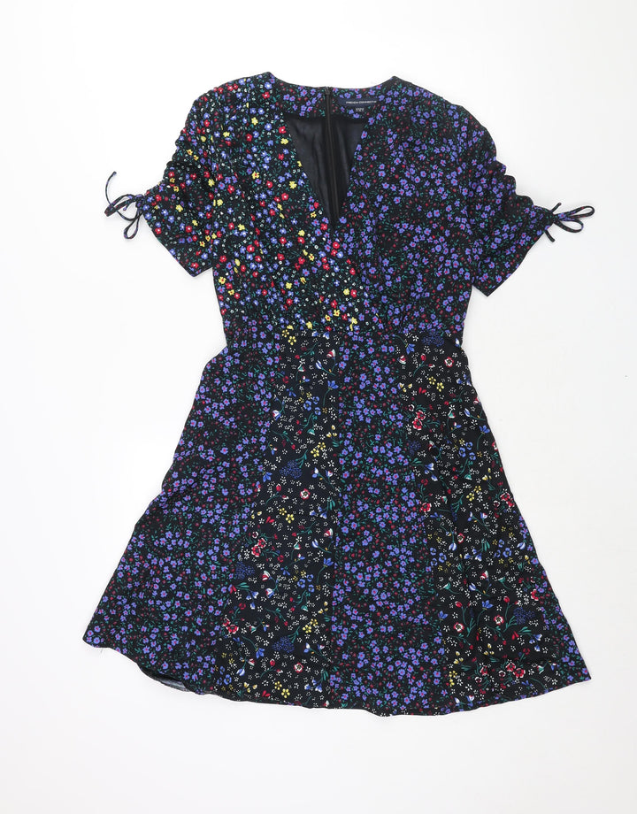 French Connection Womens Multicoloured Geometric Polyester Shift Size 8 V-Neck Zip - Drawstring Sleeve Floral Print