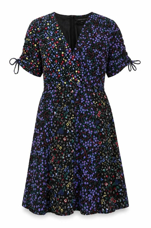 Front view of French Connection women’s multicoloured geometric polyester shift, v-neck zip - drawstring sleeve floral print