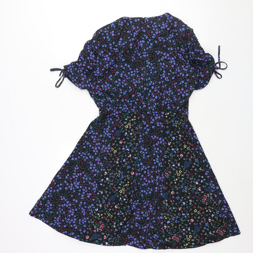 French Connection Womens Multicoloured Geometric Polyester Shift Size 8 V-Neck Zip - Drawstring Sleeve Floral Print