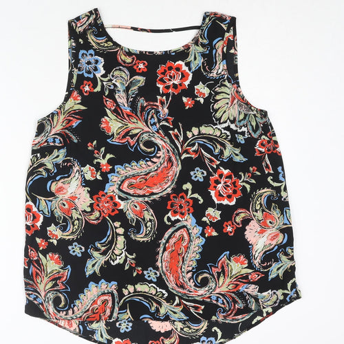 Dorothy Perkins Womens Black Paisley Polyester Camisole Blouse Size 12 Boat Neck - Crossover Back